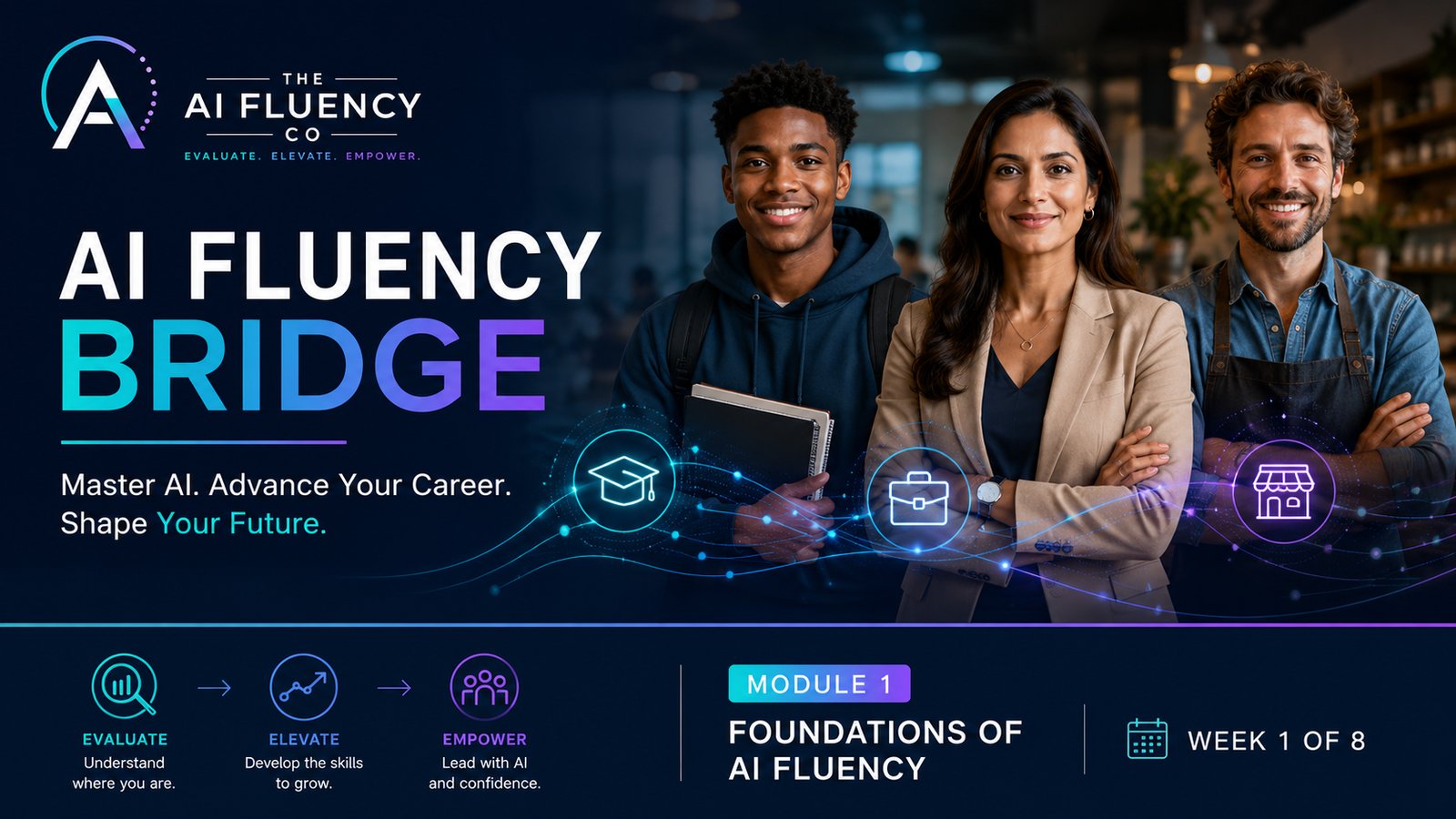 AI Fluency Bridge — Master AI. Advance Your Career. Shape Your Future. 8-week course, Module 1: Foundations of AI Fluency